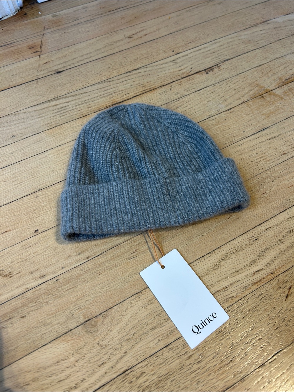 Quince Heather Gray Ribbed Knit Cuffed Beanie, 100% Cashmere, M/L